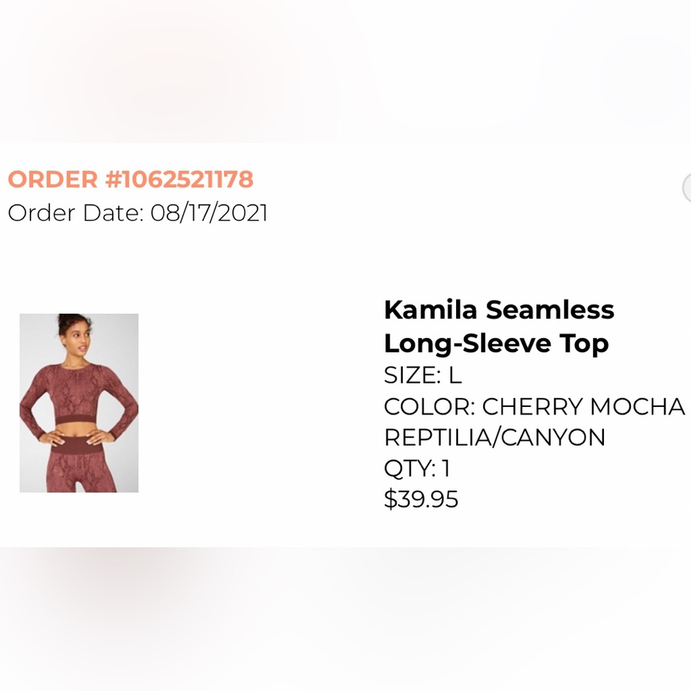 Fabletics Women’s Cherry Snakeskin Seamless Long-Sleeve Kamila Crop Top. Size L. - Picture 9 of 9